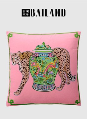 百澜家居YH008绿色复古双面印花新中式沙发客厅抱枕Y靠垫床上靠枕