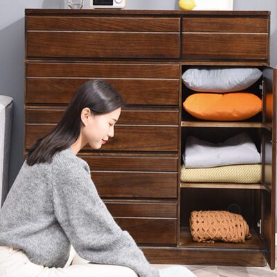 抽屉五斗柜复古橱斗六全实木简约现代收纳柜储物柜带门卧室五斗柜