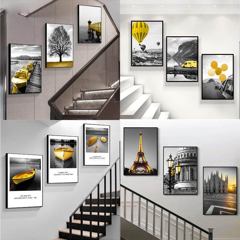 现代简约楼梯口间装饰画客厅墙面挂画北欧黑白风景走廊过道墙壁画,家居饰品,现代装饰画,淘宝优惠券,粉丝福利购,淘宝优惠卷