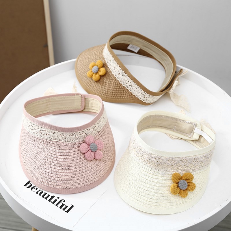 宝宝遮阳帽婴儿防晒帽儿童太阳帽夏季女童帽子花朵草帽小孩空顶帽