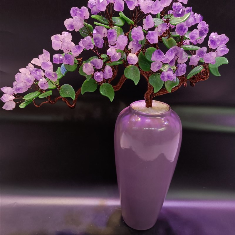 紫水晶发财树黄水晶摇钱树家居摆件客厅玄关酒柜店铺开业乔迁送礼