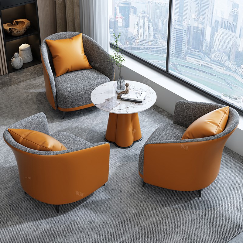 轻奢岩板洽谈接待桌椅组合售楼处会客家用阳台休闲商务沙发小圆桌