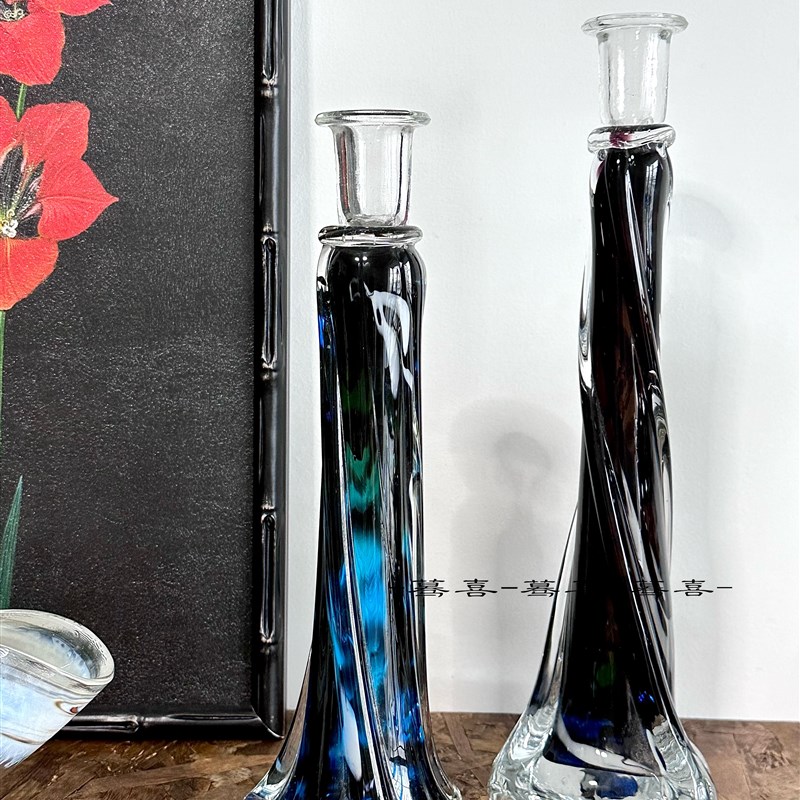 中古玻璃质感烛台家居艺术摆件拍摄道具复古装饰氛围感家用蜡烛台