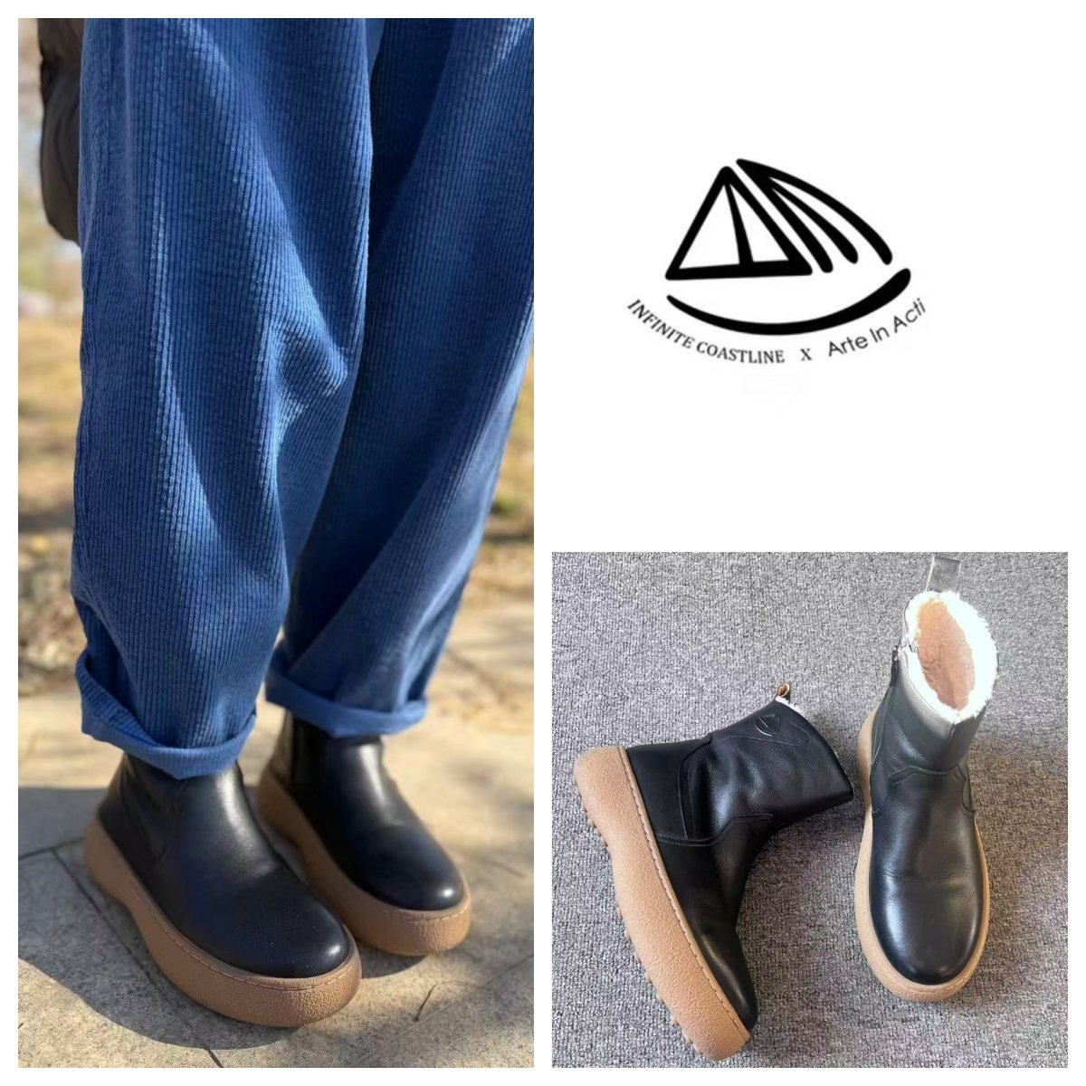 INFINITE COASTLINE/无垠海岸春晓5202黑色耐脏亮面皮棉靴,女鞋,烟筒靴,淘宝优惠券,粉丝福利购,淘宝优惠卷