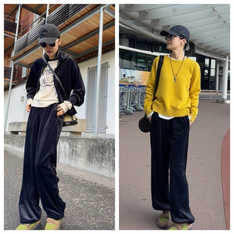 INFINITE COASTLINE/无垠海岸春晓20022墨蓝休闲抽绳丝绒长裤