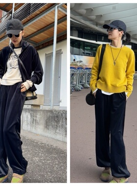 INFINITE COASTLINE/无垠海岸春晓C20022墨蓝休闲抽绳丝绒长裤