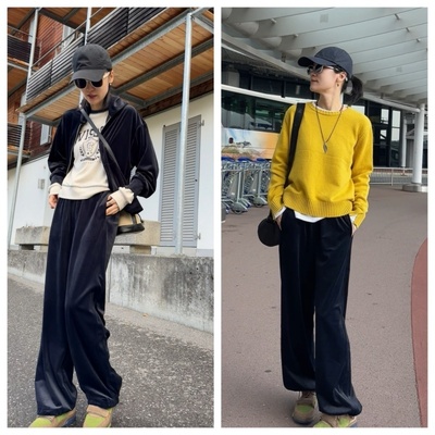 INFINITE COASTLINE/无垠海岸春晓20022墨蓝休闲抽绳丝绒长裤