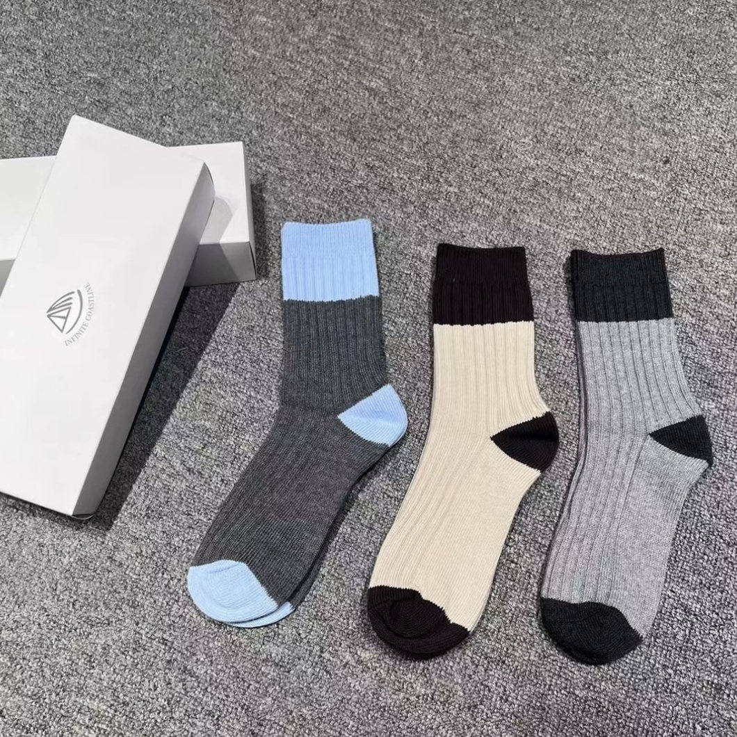 INFINITE COASTLINE/无垠海岸8147粗线双针拼接墩墩袜（3双装）