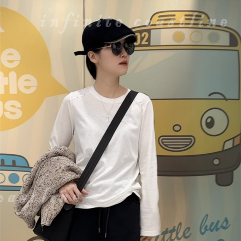 INFINITE COASTLINE/无垠海岸春晓12309过肩圆领打底衫白T