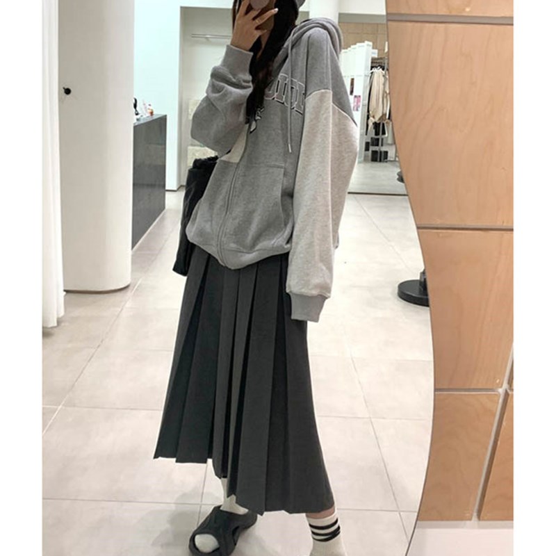 南瓜籽女装定制肥妹妹mm气质百褶西装春夏高腰宽松显瘦中长半身裙