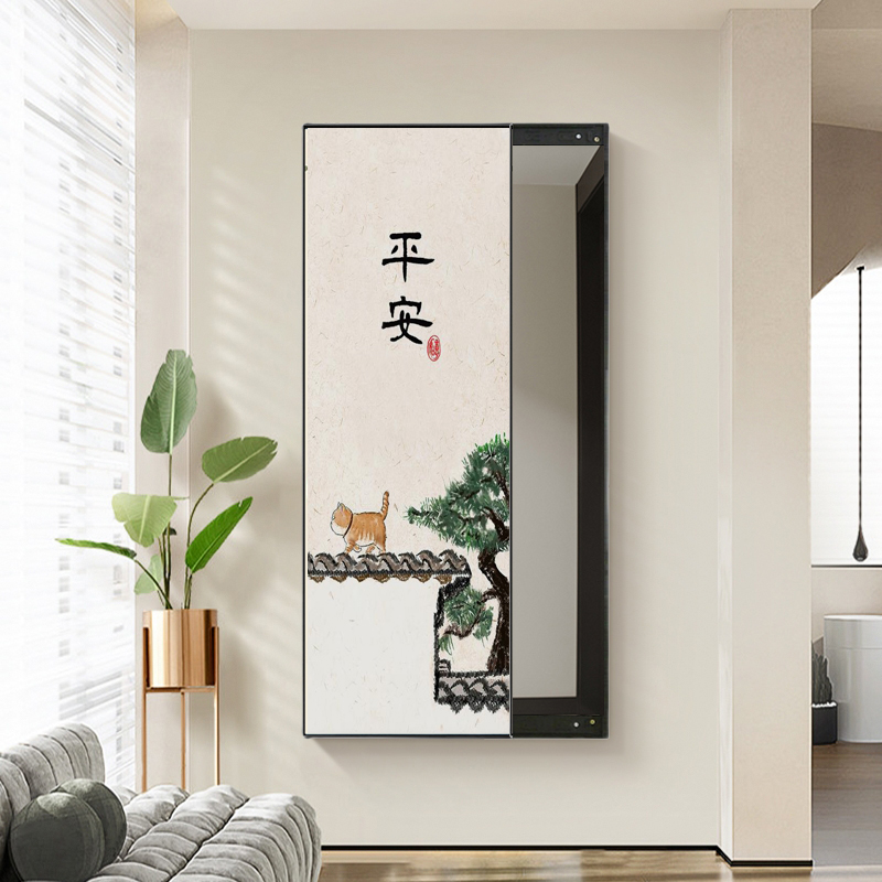 玄关全身镜唯美隐藏式镜子小清新穿衣镜装饰画客厅试衣镜壁挂走廊