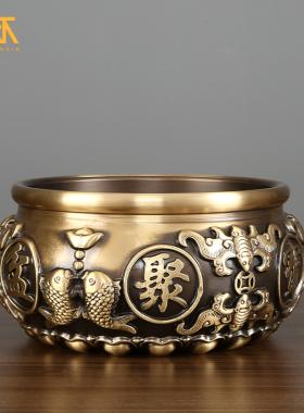 实心纯铜聚宝盆摆件办公室铜聚宝F盆客厅装饰品聚宝盆礼品摆件