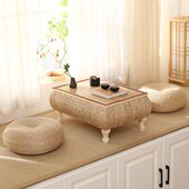 茶桌日式 子阳台藤编小方桌网红禅意炕桌榻榻米茶几飘窗桌收纳实木