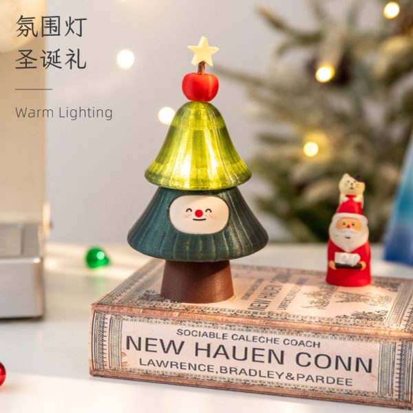 阿楹 迷你可爱新款桌面小圣诞树灯装饰琉璃发光摆件客厅场景布置
