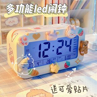 可充电钟表带贪睡叫醒时钟宿舍电子闹钟多功能床头夜光学生用智能