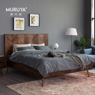 1.8p米中古雙人床主臥室婚床現(xiàn)代簡約輕奢復(fù)古實木床 進口北歐1.5