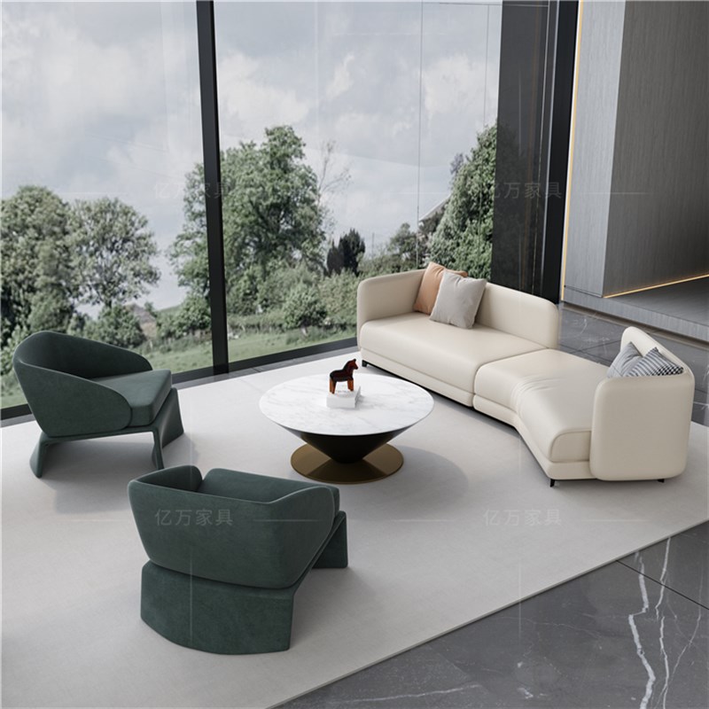 现代售楼处部休息区洽谈沙发组合酒店大堂美容院会客接Z待弧形沙