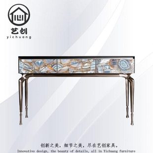 轻奢玛瑙玄关桌现代别墅靠墙玄关不锈钢收纳台高档简约储物柜 意式