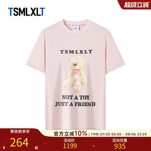 TSMLXLT卡通小熊印花短袖 多巴胺蕾絲點(diǎn)綴甜酷圓領(lǐng)T恤 新款 女25夏季