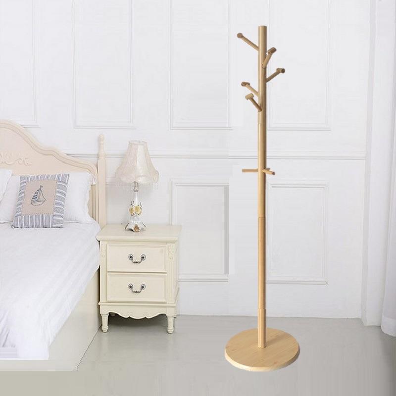 创意简约衣帽架圆柱锤式落地圆盘式卧室客厅收纳架单杆实木挂衣架