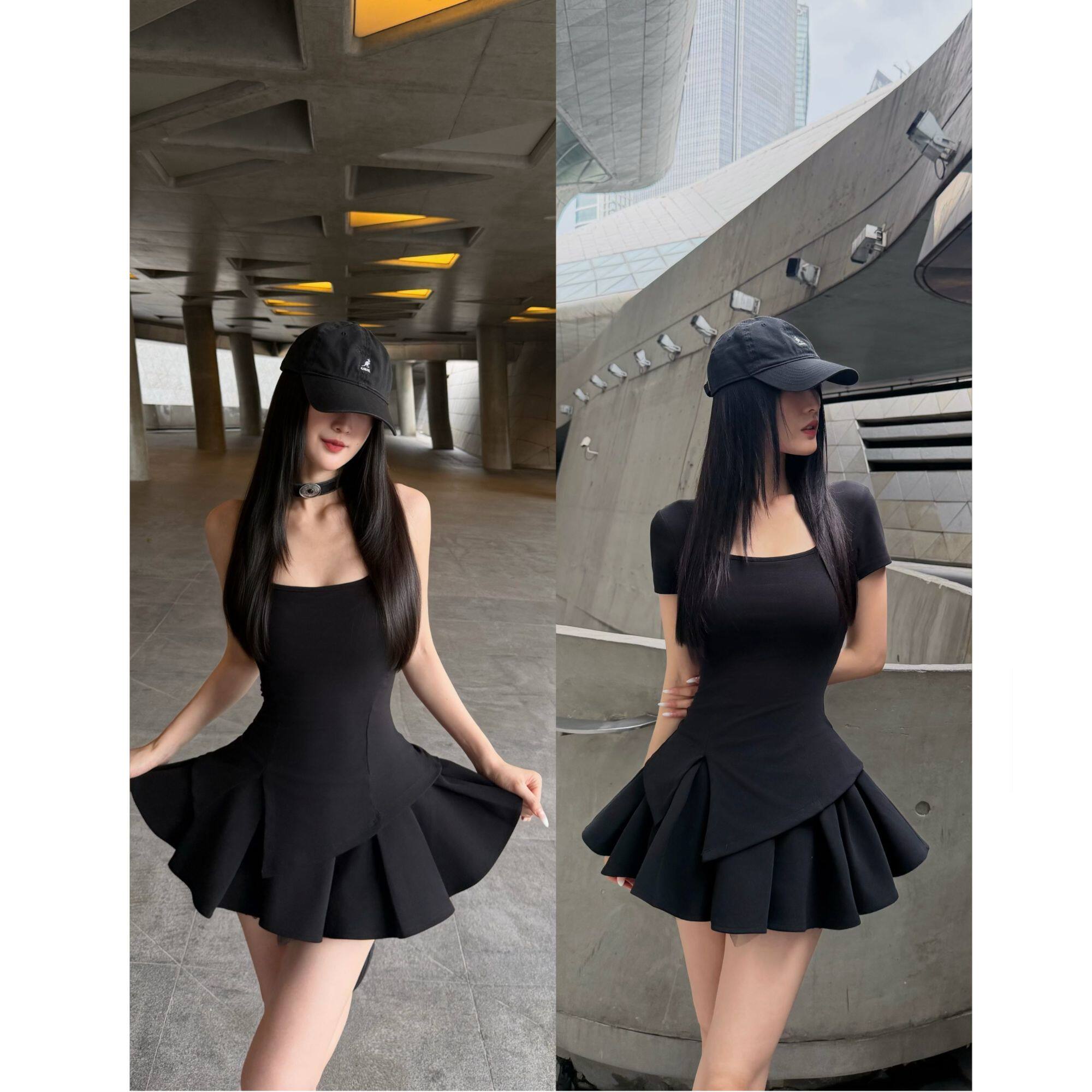 黑色赫本风修身显瘦蓬蓬连衣裙