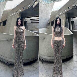 套装 定制微喇裤 ME原创色织提花早秋挂脖正反俩穿上衣 BETTER