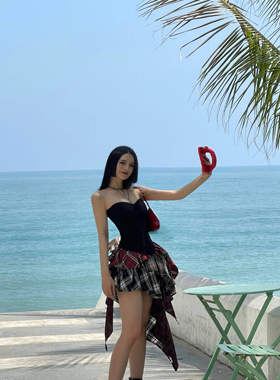 BETTER ME 拼接格子裙设计感不规则辣妹半身裙