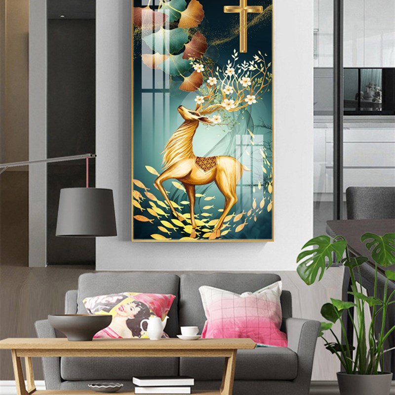 十字架画玄关挂画风景客厅画玻璃装饰画铝合金框画金属框家居画图片