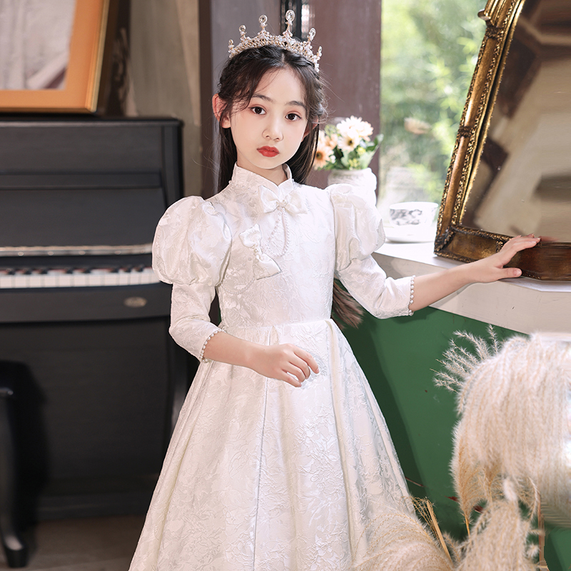 女童礼服公主裙高端儿童生日花童小女孩中式主持人钢琴演出服秋冬