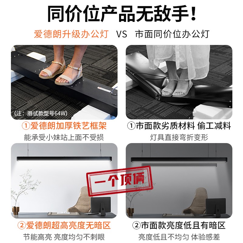 爱德朗超亮led长条灯办公室吊灯理发店铺商用教室吸顶超市条形灯