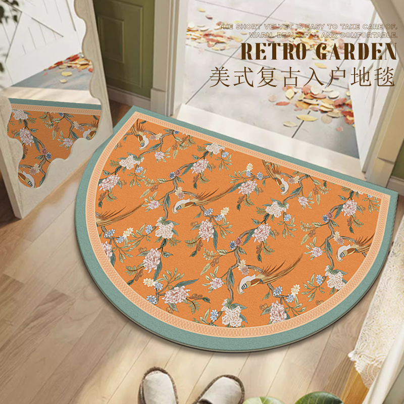 复古花朵半圆玄关地垫入户门垫进门门口地毯大门口脚垫防滑垫门外