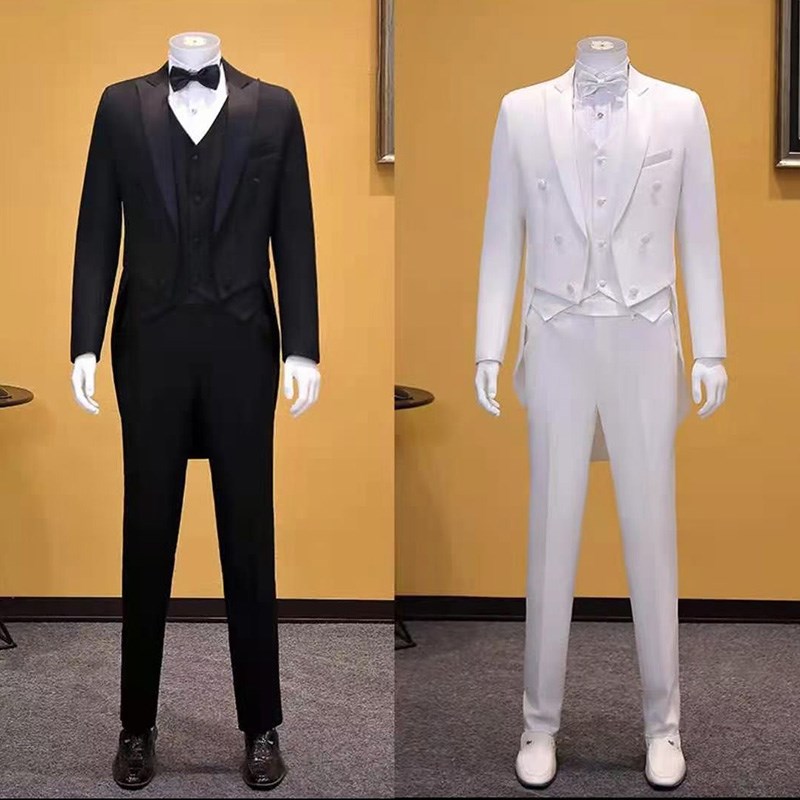 演出服男装中国风民国套装白色燕尾服乐队成人大合唱中山装演出服