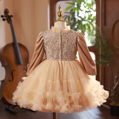 儿童礼服女童公主裙洋气高端花童小女孩生日主持人钢琴演出服秋冬