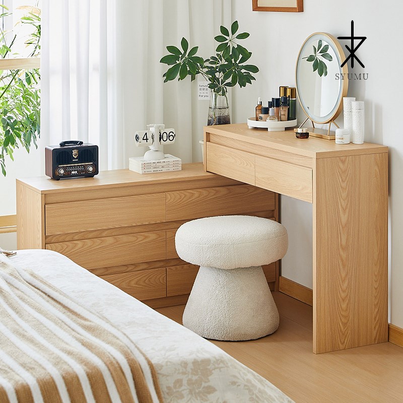 梳妆台斗柜一体日式伸缩收纳柜小户型卧室书桌床边收纳转角床尾柜