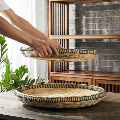 米筛竹编竹制品竹筛子弧底竹匾加固竹簸箕家用晾晒无孔竹子圆簸箕