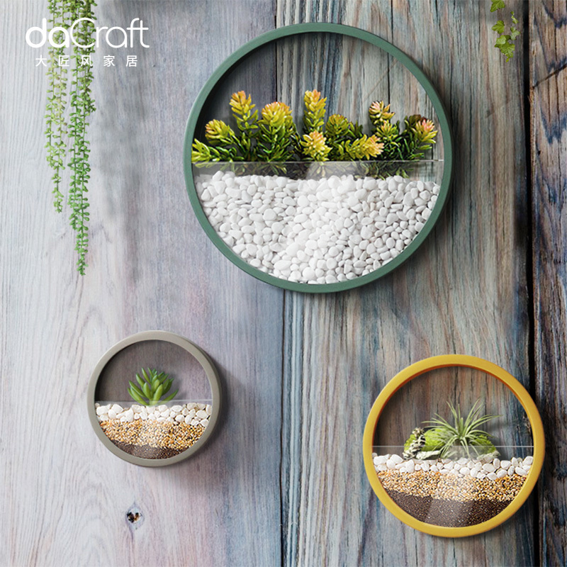 大匠风创意墙装饰品壁挂件墙壁简约彩色圆形多肉花卉植物花盆壁饰