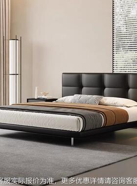 意极简巧克力床主式卧大床真古中古风皮床黑色轻WM8018奢复现代简