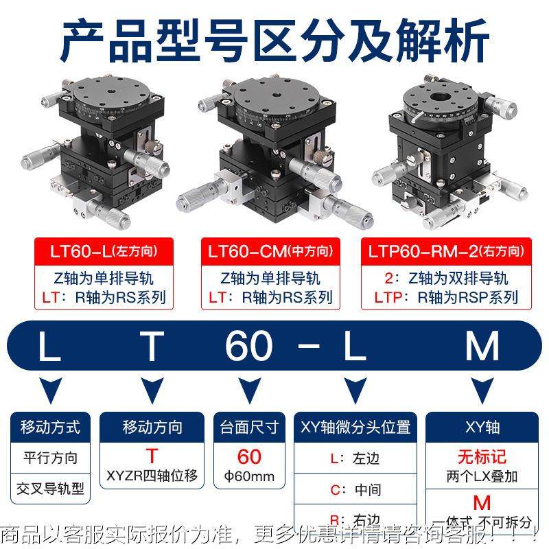XYZR轴四T406090维滑台手现动4精密微调移平台位移调整架T0~动125