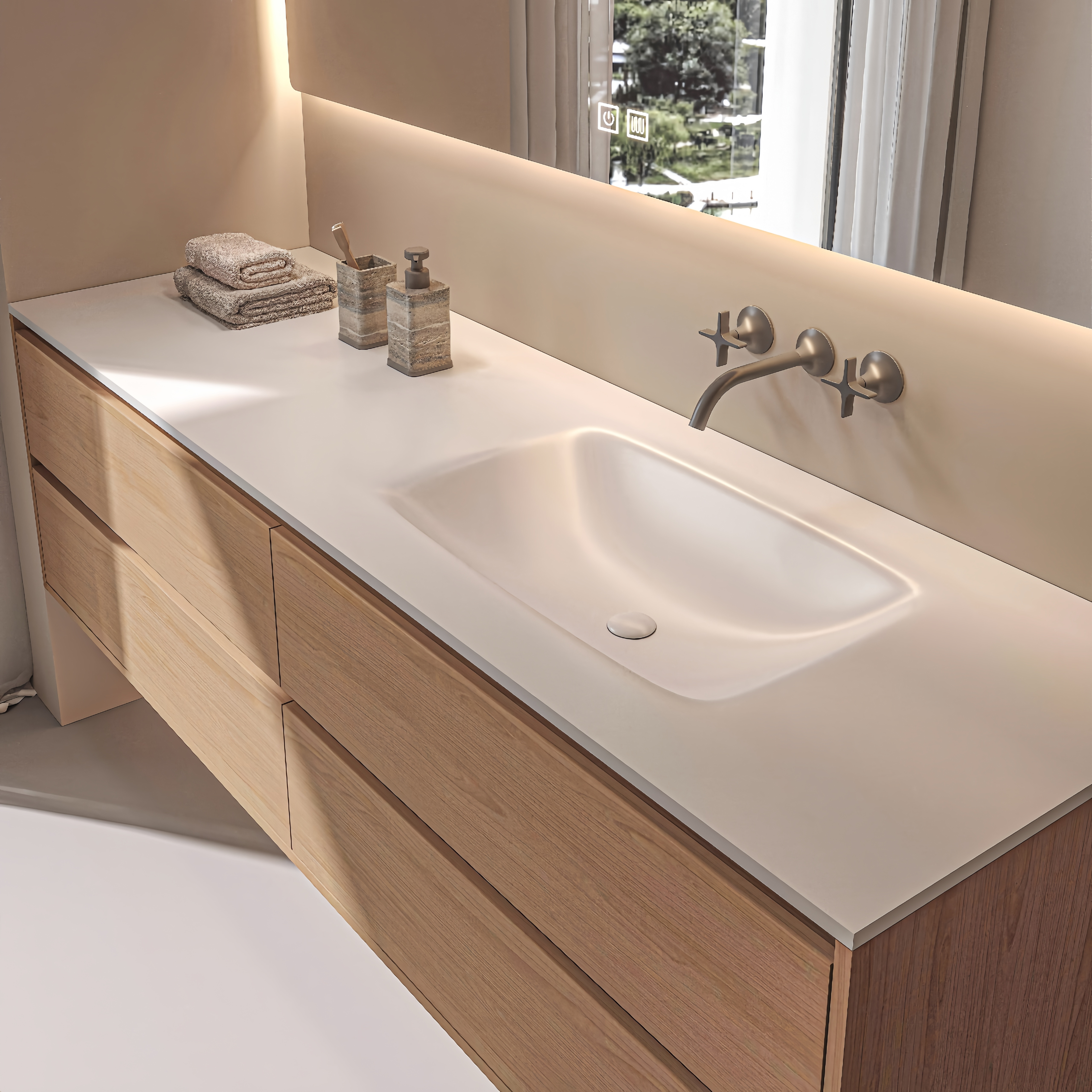 岩板无缝一体盆热弯盆浴室柜组合