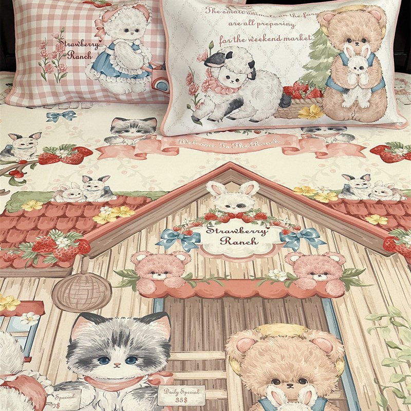 梨梦 可爱lolita冰丝凉席三件凉感少女心夏季单人学生宿舍床笠款