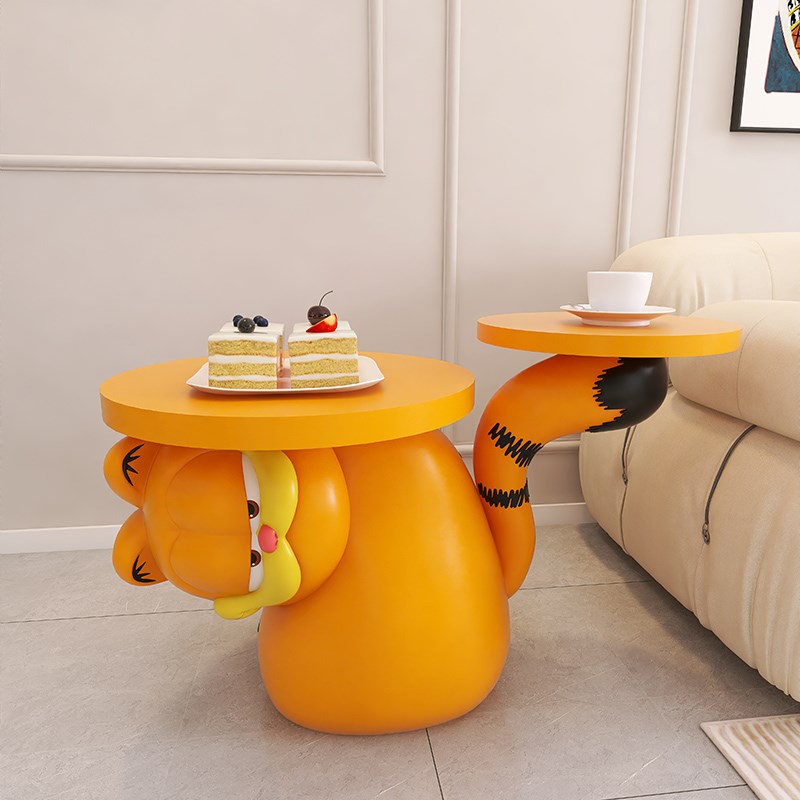 奶油风加菲猫茶几边几客厅沙发旁可移动角几落地床头柜装饰品摆件