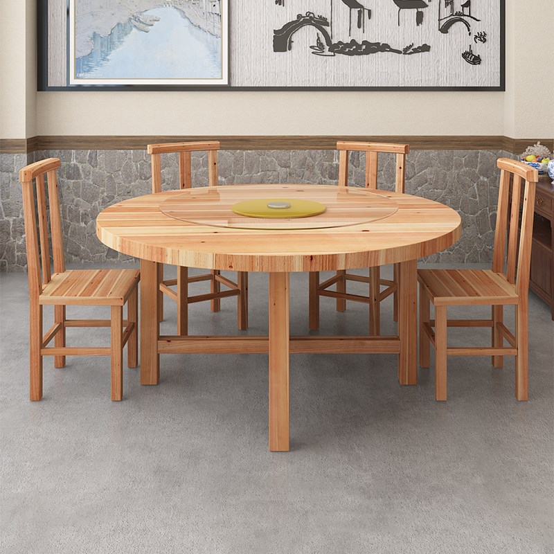 实木圆餐桌椅商用杉木面板小户型家用吃饭木桌子饭店酒店折叠圆桌