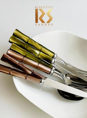 意大利Rivadossi竹节刀叉勺三件套不锈钢餐具套装甜品叉子黄油刀