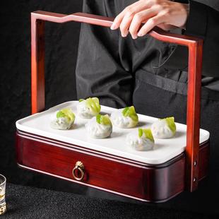 中式创意覆古竹木长方提篮酒店特色明档菜点心糕点摆盘意境菜餐具