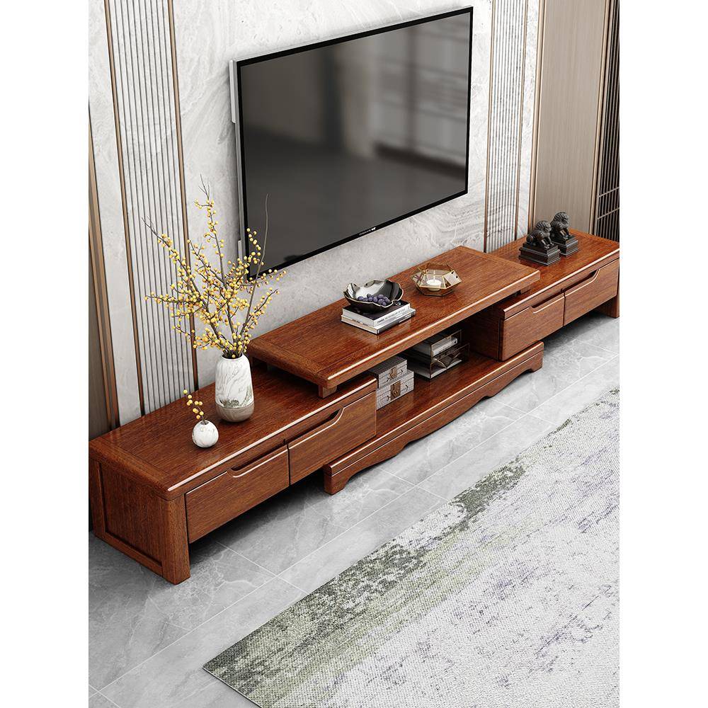 金丝胡桃木实木电视柜现代小户型家具客厅原木可伸缩电视机柜地柜