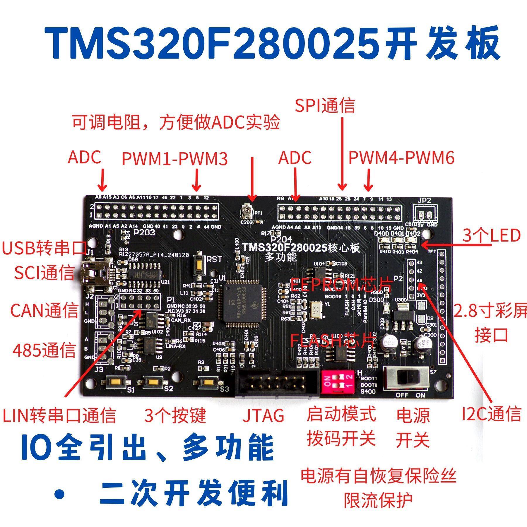 TMS320F 280025开发板 F280025核心板 12种+功能扩展 CAN 485