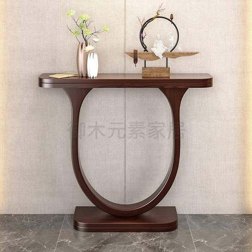 新中式半圆实木玄关桌条案简约家用端景台入户玄关柜窄边靠墙供桌