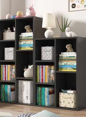 黑色格子柜书架书柜自由组合落地家用收纳置物柜收纳柜木质小柜子