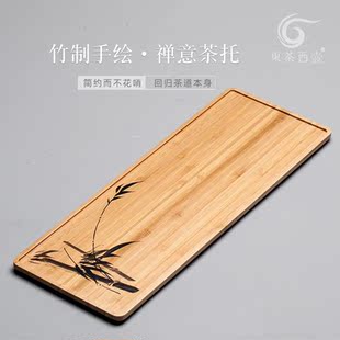 茶海竹制茶盘干泡台小 原竹茶奉盘手绘托盘茶道配件干泡盘茶台日式