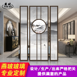 艺术玻璃隔断电视背景墙客厅屏风隔断夹丝雕花背景墙定制钢化夹胶